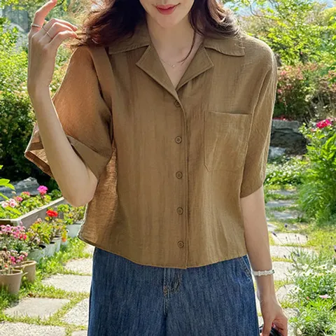 [조아맘] [MADE] 프렌치 린넨 트임 블라우스