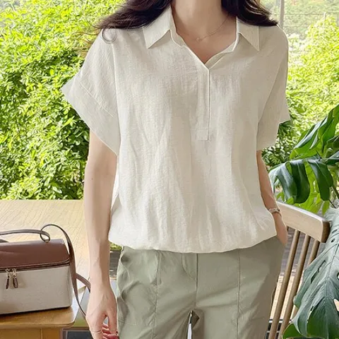[조아맘] 베라 린넨 반오픈 셔츠