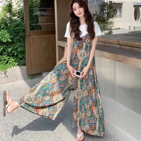 [아리엘스타일]페이즐리패턴 와이드핏 보헤미안무드 카로엘점프수트