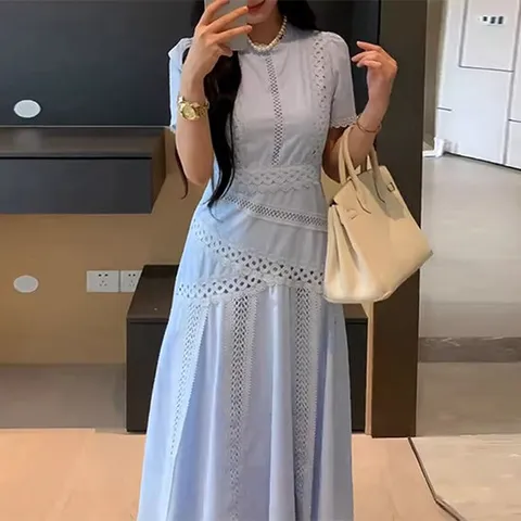 [아리엘스타일]레이스자수 플레어핏 여름하객룩 아블린롱원피스