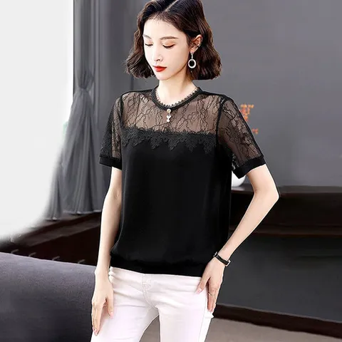 2종세트 레이스시스루블라우스 레이스블라우스 쉬폰블라우스 여름티셔츠 자수셔츠 쉬