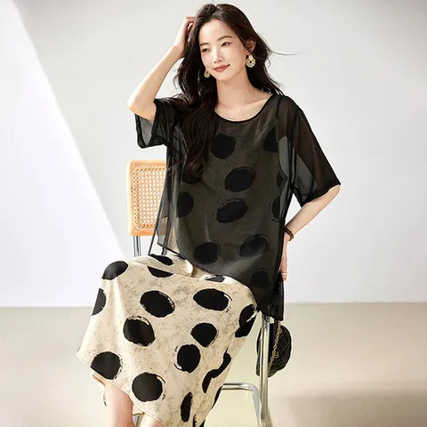 2종세트 도트원피스 풀오버 캐주얼원피스 쉬폰원피스 엄마옷 임산부여름원피스 봄원피