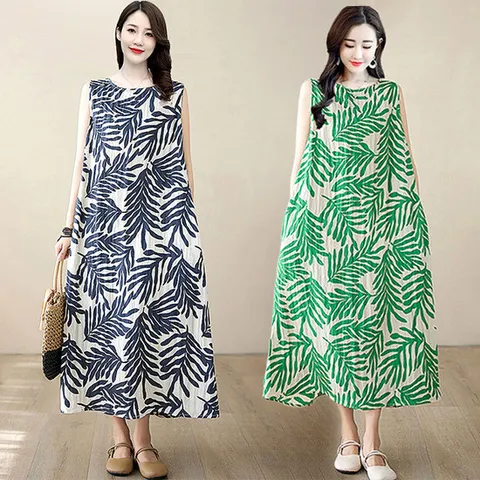 (55~88)2종세트 야자수민소매원피스 캐주얼원피스 쉬폰원피스 엄마옷 임산부여름원피