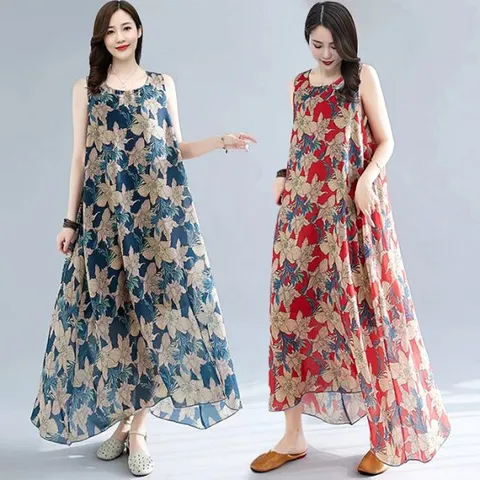 (55~88)2종세트 보헤미안민소매원피스 캐주얼원피스 쉬폰원피스 엄마옷 임산부여름원