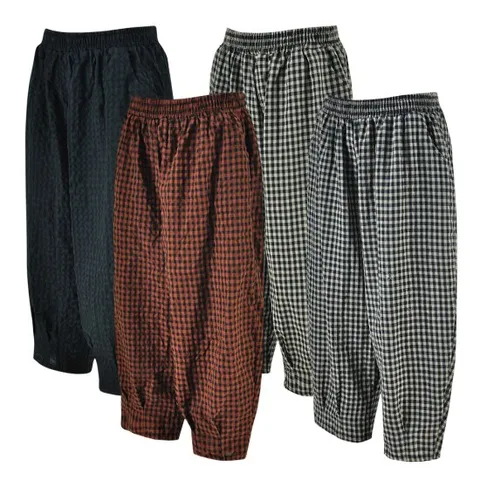 여성 여름 체크 항아리바지 배기 밴딩 호박바지 루즈핏 빅사이즈