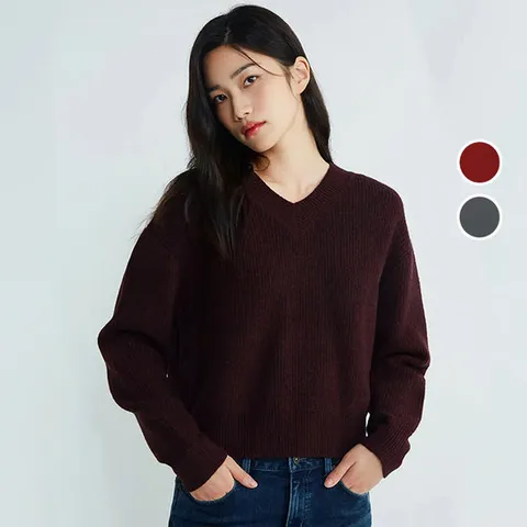 [ 롯데백화점 ][버커루]여성 V넥 세미크롭 루즈핏 풀오버 니트 B234KT520P