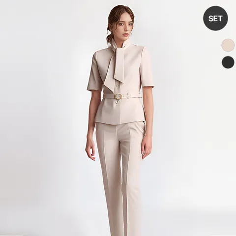[비비드 시크릿가너]SET 여성 타이넥 여름 벨티드 정장 자켓+팬