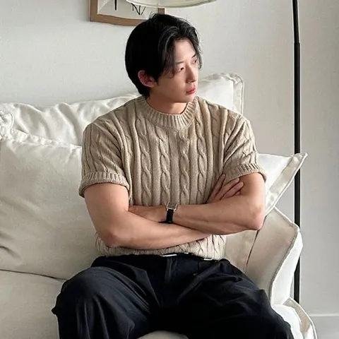 클라쓰업 / 레업 남자 썸머 쿨링 머슬 케이블 라운드 반팔 니트