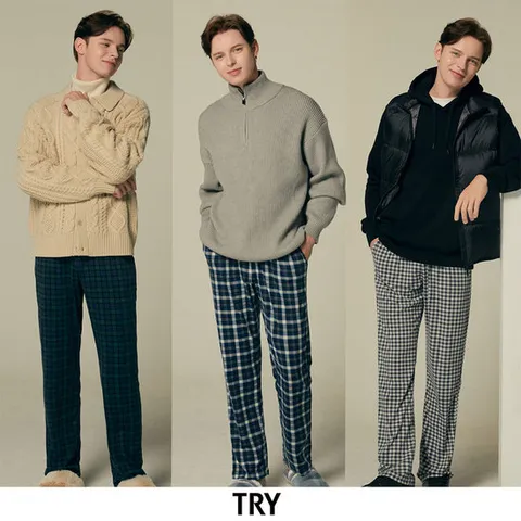 [3종 세트] TRY 남성 파자마 9부 남자잠옷바지 홈웨어 실내복
