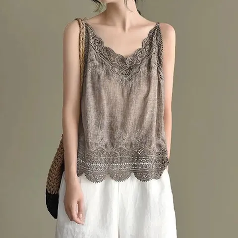 [플랜비컬렉션] 에스닉 순면 레이스 끈 나시_PD2505BL024B