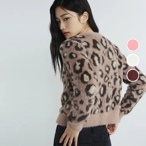 [ 롯데백화점 ][버커루]여성 세미 크롭 레오파드 니트 가디건 B234KC810P