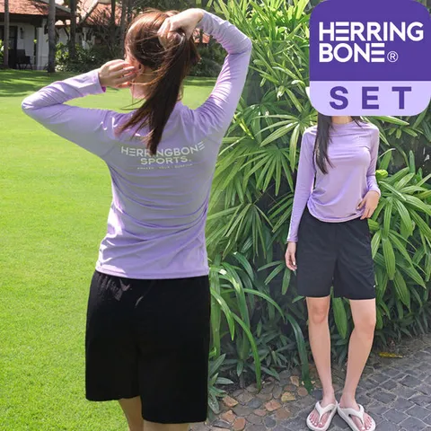 헤링본 여자 래쉬가드세트 레귤러핏 긴팔 반바지 스윔팬츠 빅사이즈 비치웨어 RI378 AF308