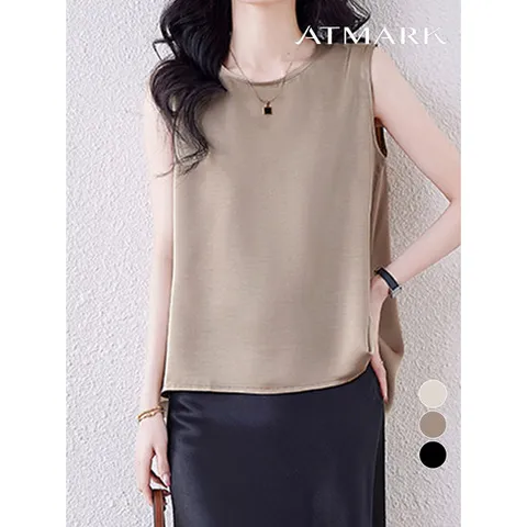 [앳마크]ATMARK (77까지)언발새틴슬리브리스블라우스_AA53BL020G