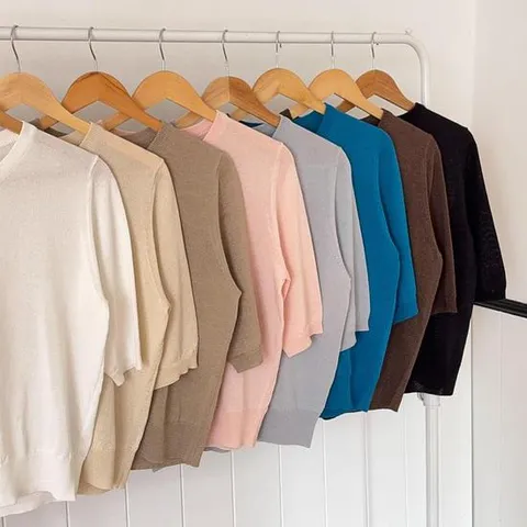 여성 여름 라운드넥 5부 소매 니트 티셔츠 8컬러 얇은 반팔