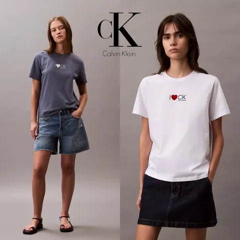 캘빈 클라인 Calvin Klein 47B823G 여자 하트로고 클래식핏 코튼 반팔 티셔츠