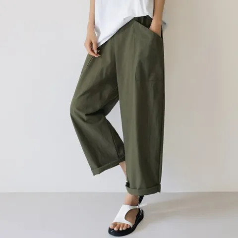 [시크폭스] 사선아웃포켓 밴딩 배기 팬츠