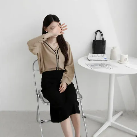 아트박스/옷자락 여성 고급스런 결혼 하객 긴팔 블라우스