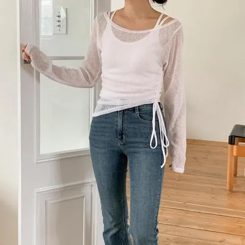 아트박스/옷자락 여자 여름 린넨 그물 시스루 보트넥 니트