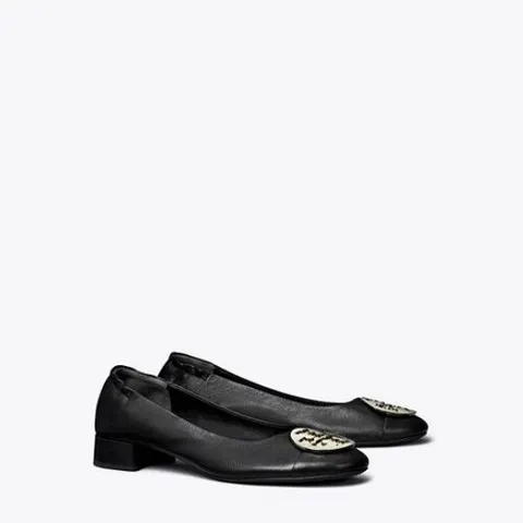 [시즌오프30%][토리버치 공식] 클레어 힐 발레 25Mm 씨위드 - 퍼펙트 블랙 / 골드 / 실버