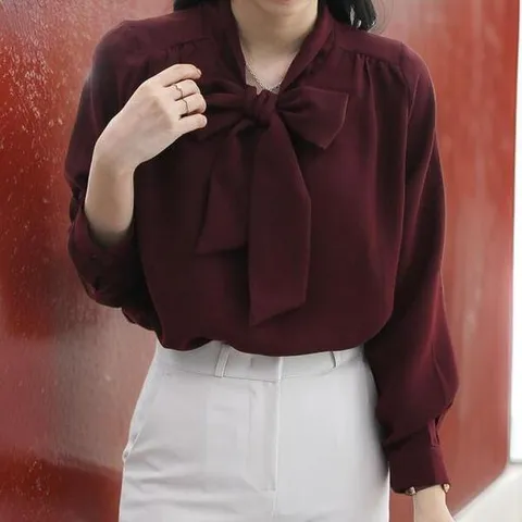 아트박스/옷자락 여자 셔링 빅사이즈 리본 블라우스