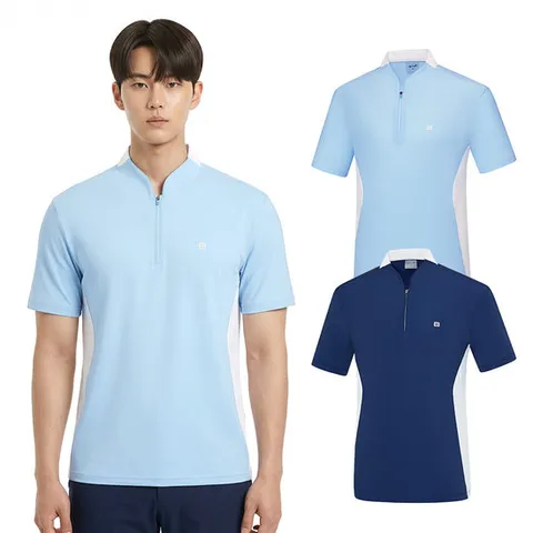 비티알 남성 골프웨어 여름 반팔 펀칭 집업 티셔츠