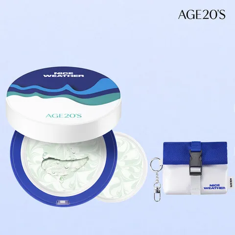 에이지투웨니스X나이스웨더 선 에센스 팩트 무기자차 카밍 롱프로텍션(본품1+리필1) 비건 SPF50+ PA++++