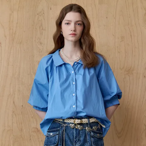 [MAXZA] 셔링 벌룬소매 반팔 셔츠 블라우스