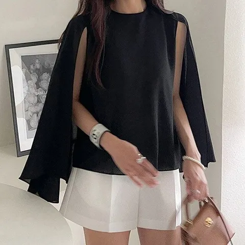 [핑크엘리제]망토 스타일 케이프 민소매 블라우스 엘레아블라우