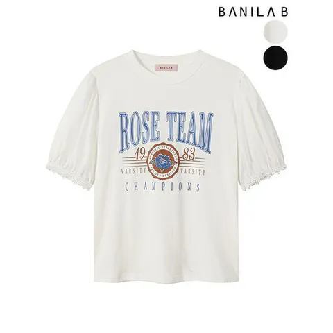 [바닐라비]여성 소매 퍼프 레이스 반팔 티셔츠