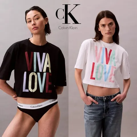 캘빈 클라인 Calvin Klein 47C246G 여자 Viva Love 크롭 반팔 티셔츠