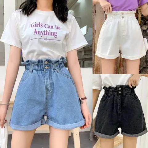 여성여름청바지 허리밴딩 하이웨스트 롤업 HHA52