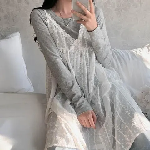 [써니 패션]시스루 레이스 뷔스티에 레이어드  원피스