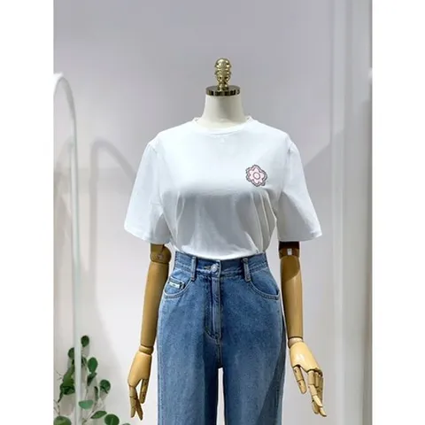 [ 현대백화점 ]올리브데올리브 (OW5ME303) 플라워 자수 포인트 반팔 티셔츠