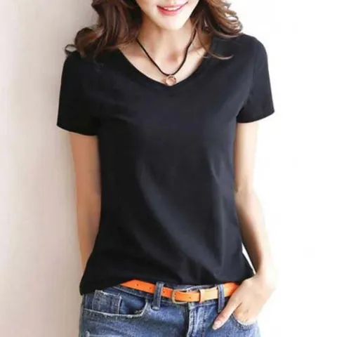 박스티 여성 브이넥 반팔 티셔츠 무지 기본 슬림