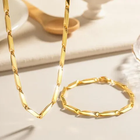 팔찌 목걸이 2종세트 여성 여자 남성 남자 18k압축도금셋트 대나무육각 / 변색없는 금 싱크로율 금 도금 패션 볼드 할로우 주얼리 패션 골드 굵은 가벼운 써지컬