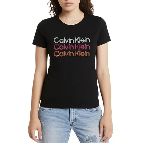 캘빈클라인 퍼포먼스 트리플로고 여성 라운드티 반팔티 블랙