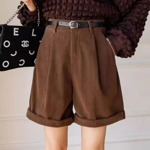 A라인바지 핀턱 인기 하이웨이스트 롤업 반바지