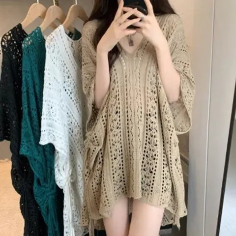 [미라클세븐]여성 여름 그물 니트 언발란스 루즈핏 탑