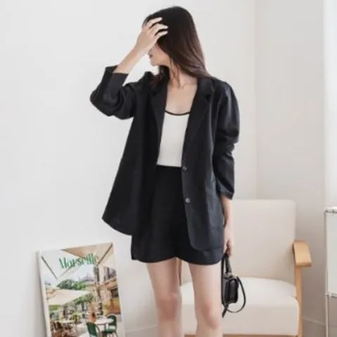 여성용 클래식 린넨 카라 여름 오버사이즈 재킷