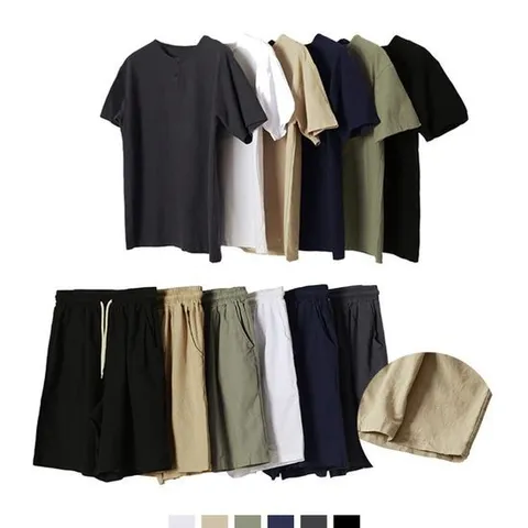 [에이치플러스몰]국내생산 린넨반바지 린넨반팔 오버핏반팔 오버핏