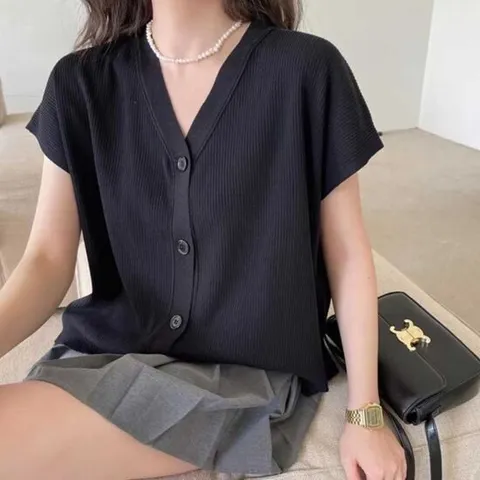 여성니트가디건 여자 여름 출근 룩 직장인 반팔 조끼 베스트