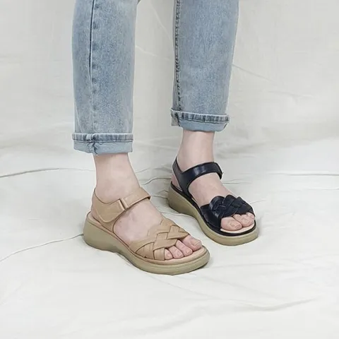 [디아슈즈]크티 꼬임 꽈배기 찍찍이 쿠션 키높이 웨지 샌들 5cm