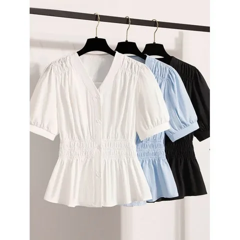 [베나프]샤르 셔링 반팔 블라우스_BJ2BL016