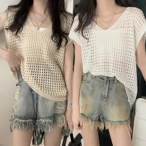 [리빌모아]여자 여름 브이넥 메쉬 펀칭 니트 조끼 SDW-VES-SURK1