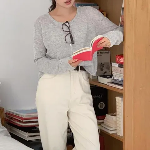 아트박스/옷자락 여자 여름 시원한 쿨 린넨 단추 가디건