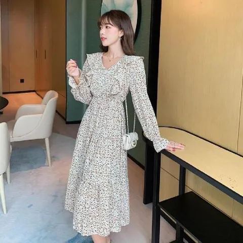 아트박스/옷자락 여자 봄 남들이룩 꼿패턴 쉬폰 롱원피스