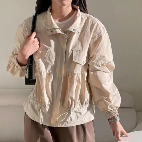 아트박스/옷자락 여자 셔링 나일론 하이넥 봄잠바 점퍼