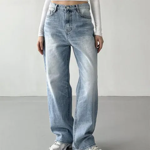 아트박스/옷자락 여자 연청바지 보이핏 논스판 팬츠