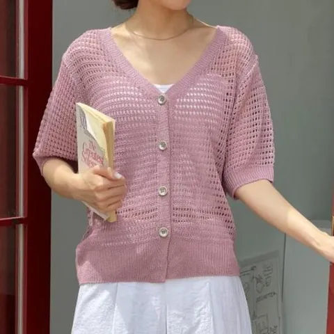 아트박스/옷자락 여자 여름 시스루 퍼프 린넨 가디건