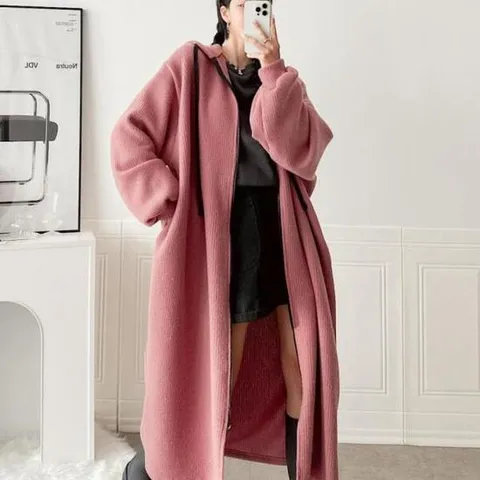 아트박스/옷자락 여자 롱후드집업 빅사이즈 로브 롱가디건